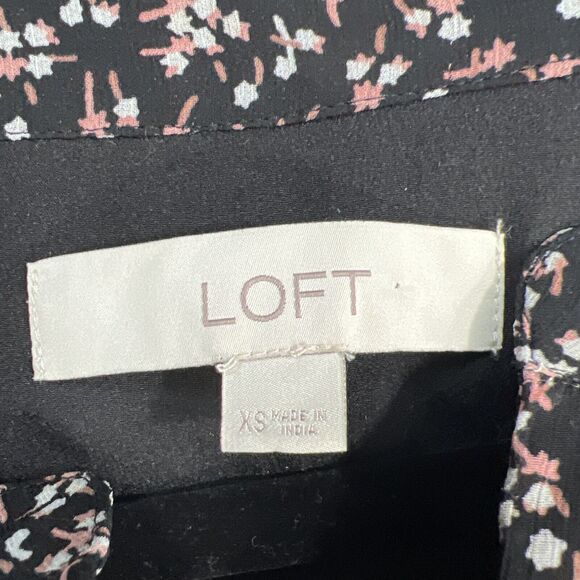 Loft Ruffle Ditsy Floral Vine Dress Knee Length Semi Sheer Long Sleeves Size XS - Picture 6 of 12